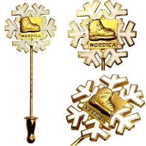 Vintage Nordica Skiing Winter Snow Needle Jabot Hat Pin Gold Filled Brooch Charm